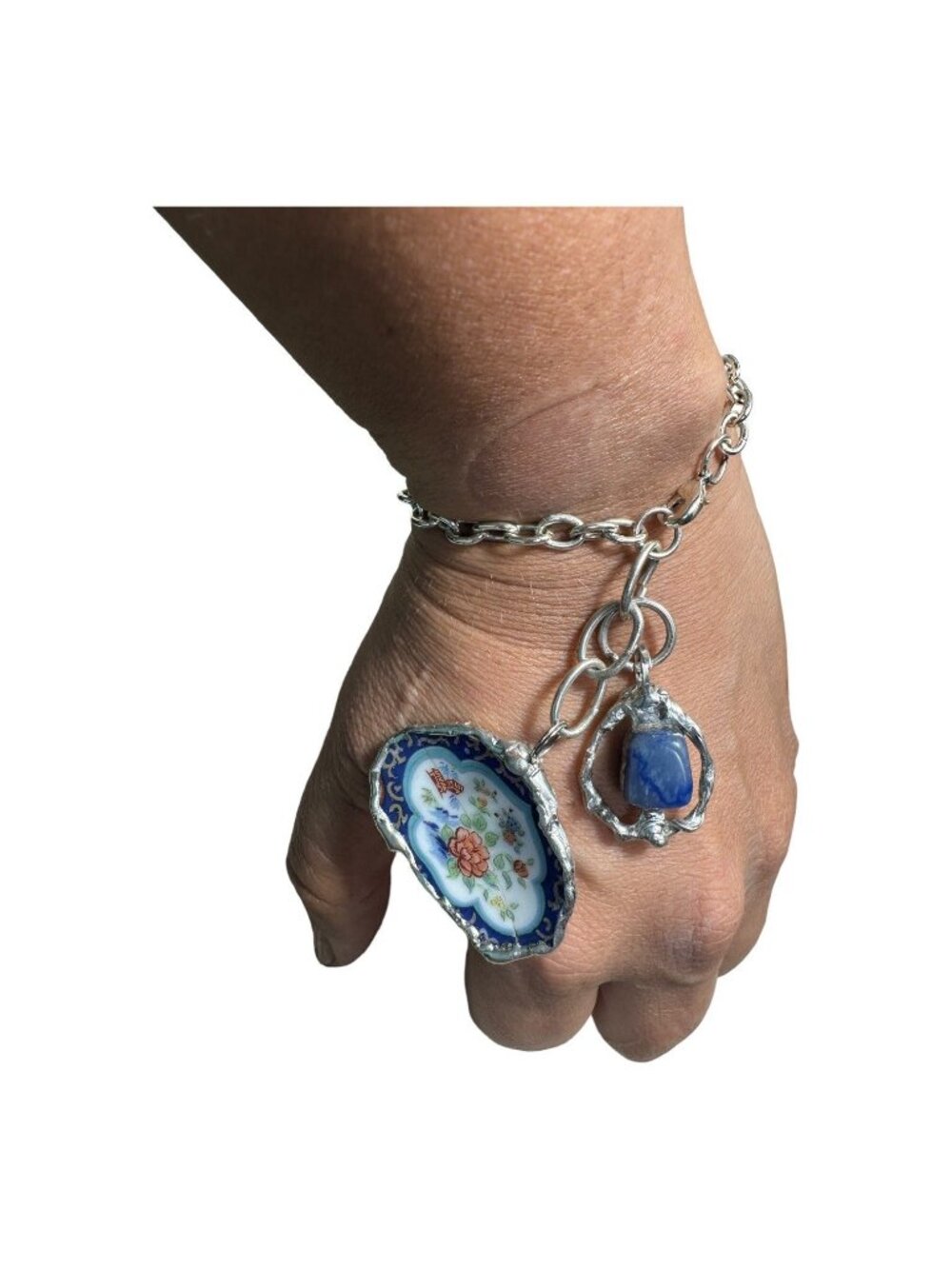 Japanese Fine Bone China Bracelet | Asian Village & Lotus Flower Sodalite Charm - Picture 13 of 16